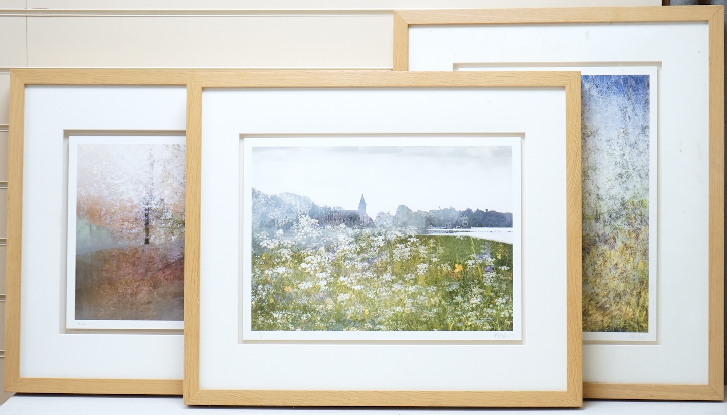 Valda Bailey (Contemporary), three works to include trees and meadow before a church, each signed and numbered in pencil, set photographic prints, 33 x 44cm